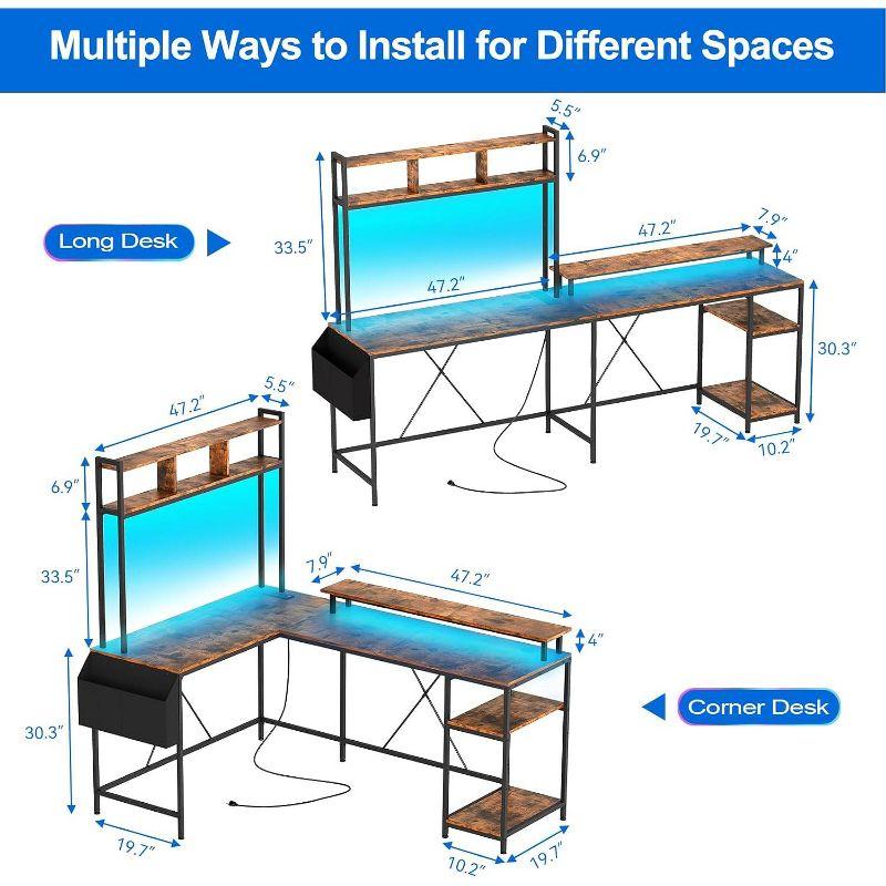 Garvee Spacious L-Shaped Gaming Desk with Customizable RGB Lights & Charging Options – Ideal for Comfort & Efficiency, Brown