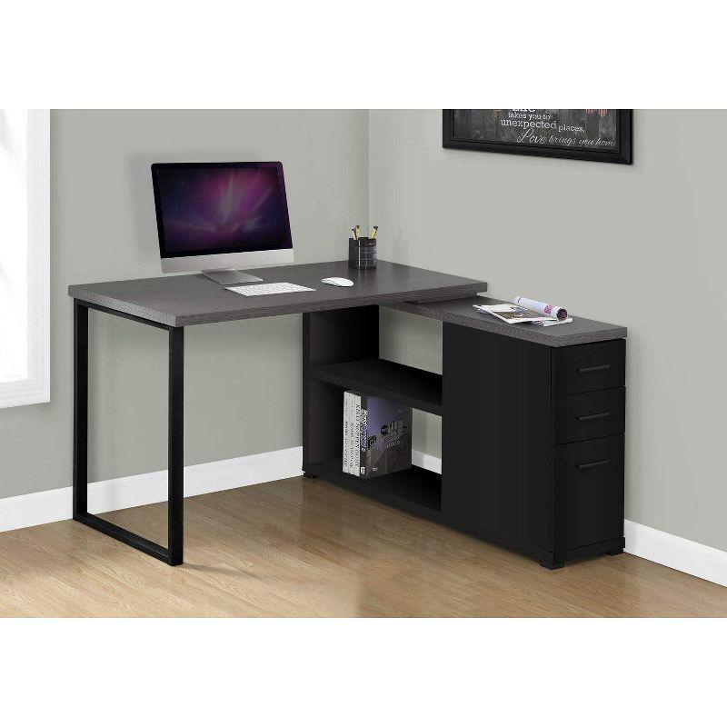 Monarch Specialties Computer Desk Home Office Corner Left Right Set-Up Storage Drawers L Shape  Metal Laminate Black Grey Contemporary Modern