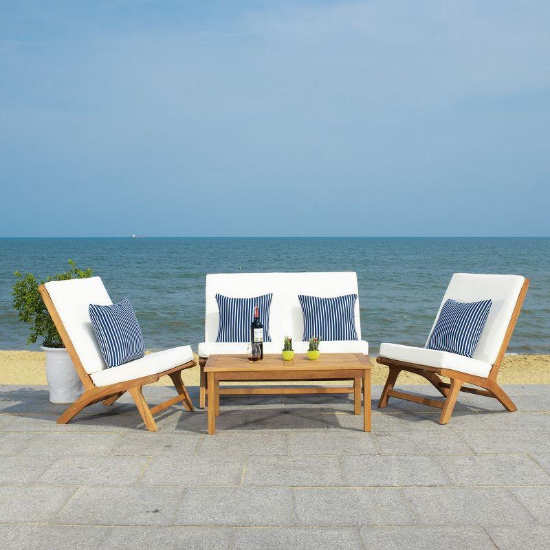 Chaston 4 Piece Living Set - Indoor/Outdoor - PAT7044 - Natural/Beige + Thin Stripe Pillow - Safavieh
