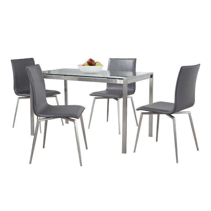 Gray Faux Leather and Glass 5-Piece Dining Set