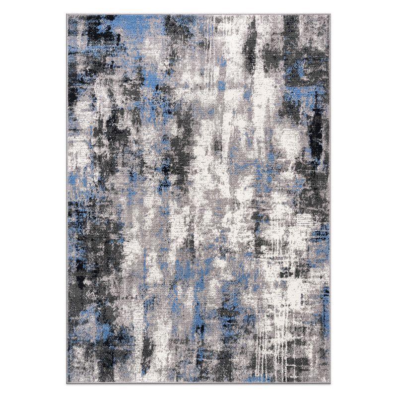 Blue and Gray Abstract 5' x 7' Stain-Resistant Synthetic Area Rug