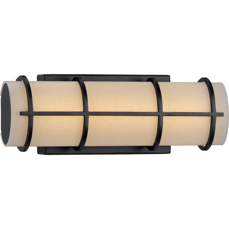 Matte Black Cylinder LED Bath Vanity Light with White Linen Shade