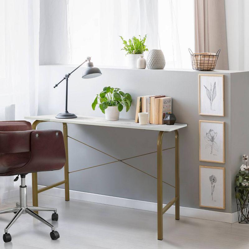 40" Home Office Computer Desk with Metal Base Marble/Brass - Teamson Home: Veneer Top, No Storage, Assembly Required