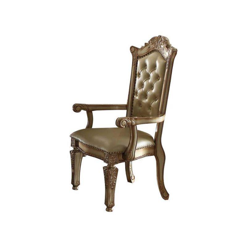 27" Vendome Accent Chair Bone Synthetic Leather/Gold Patina Finish - Acme Furniture: Tufted, No Assembly, Wood Frame