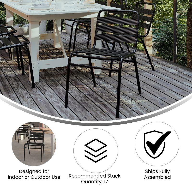 Emma and Oliver Aluminum Commercial Indoor-Outdoor Armless Restaurant Stack Chair with Triple Slat Back