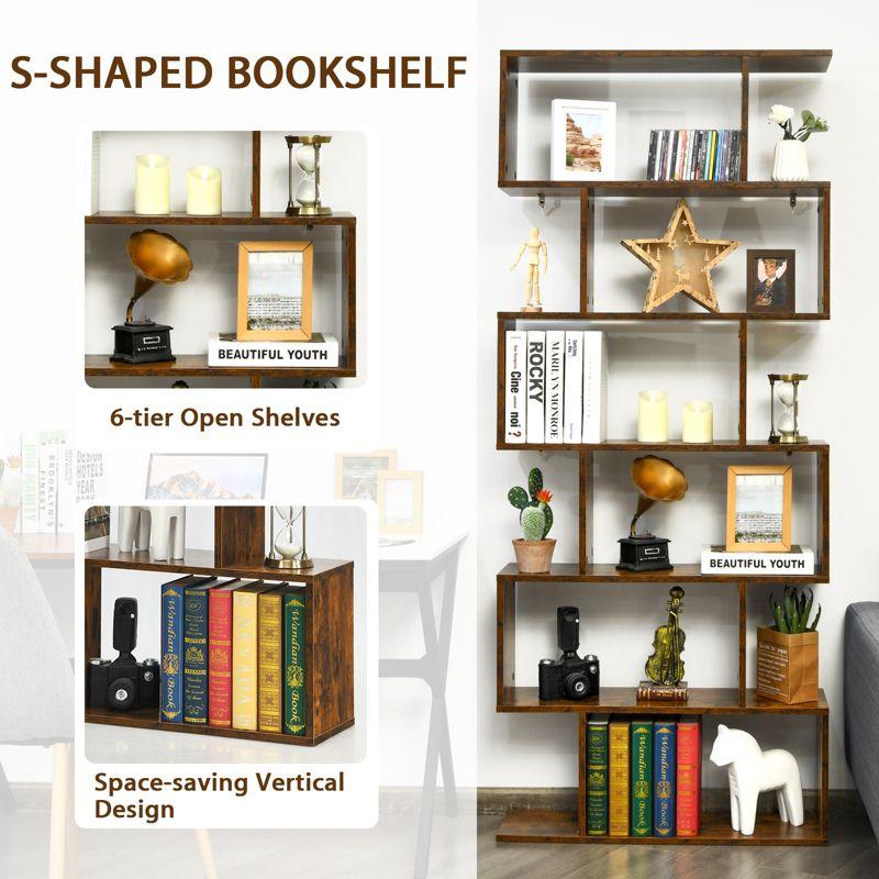 Modern 6-Tier S-Shaped Coffee Bookshelf in Engineered Wood