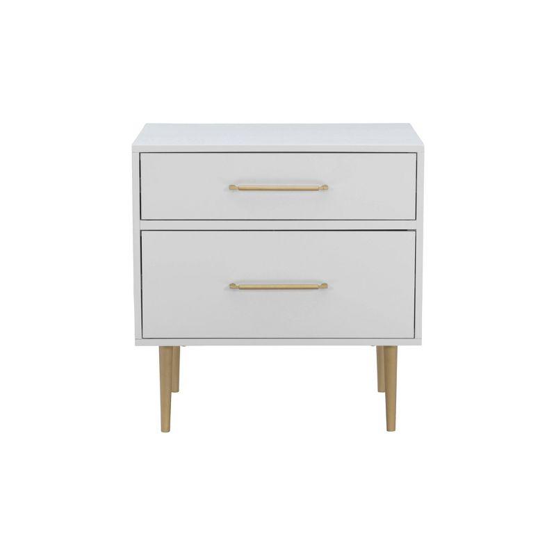 White and Gold 2-Drawer Nightstand with Sleek Design