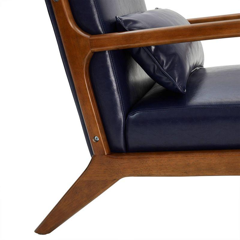 Mid-Century Modern Leatherette Arm Accent Chair Walnut Rubberwood Frame - Glitzhome