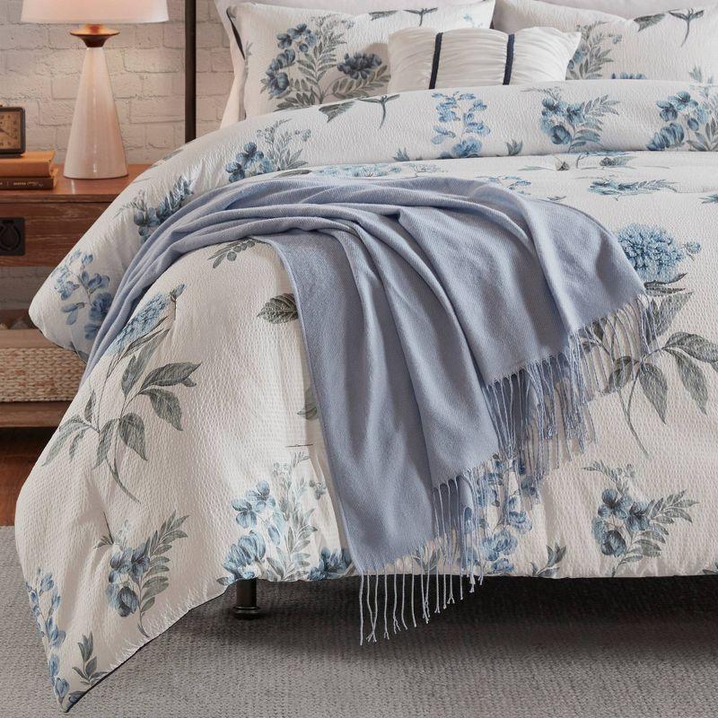 Zennia 7 Piece Seersucker Floral Comforter Set with Throw Blanket
