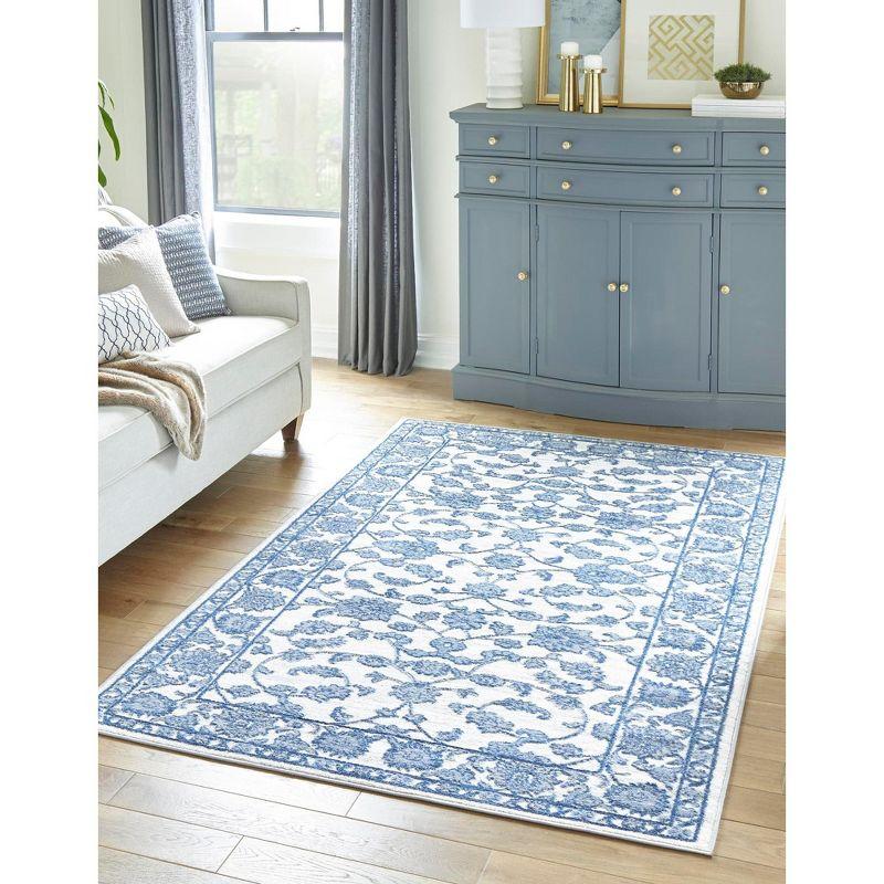 Unique Loom Boston Collection Area Rug - Floral (3' 3" x 5' 3" Rectangle White Blue/Gray)