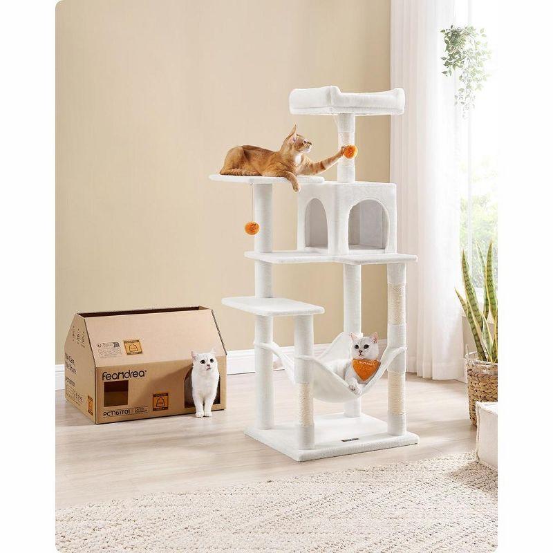 Feandrea Cat Tree, 56.3¡å H Cat Tower for Indoor Cats, Multi-Level Cat Condo with 4 Scratching Posts, 2 Perches, Hammock, Cave, Cream White