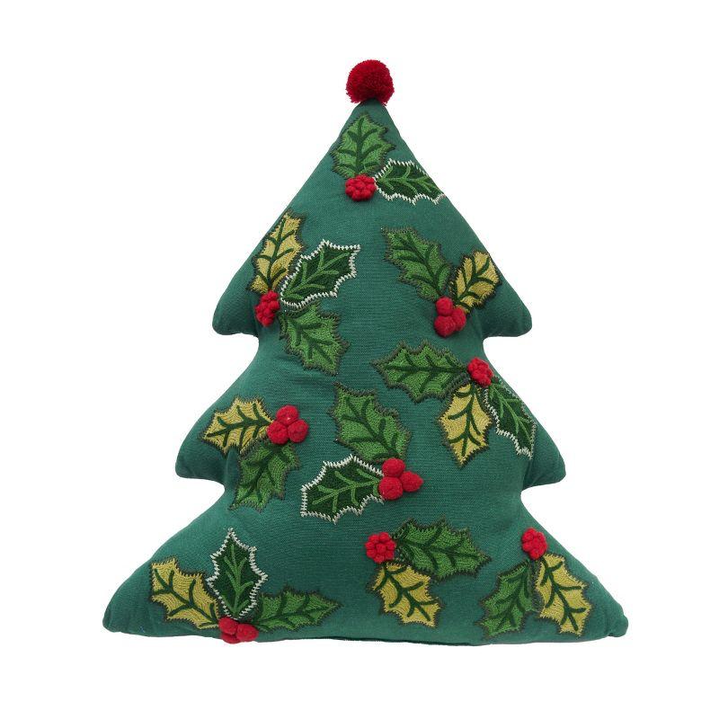 Green Embroidered Christmas Tree Shaped Throw Pillow