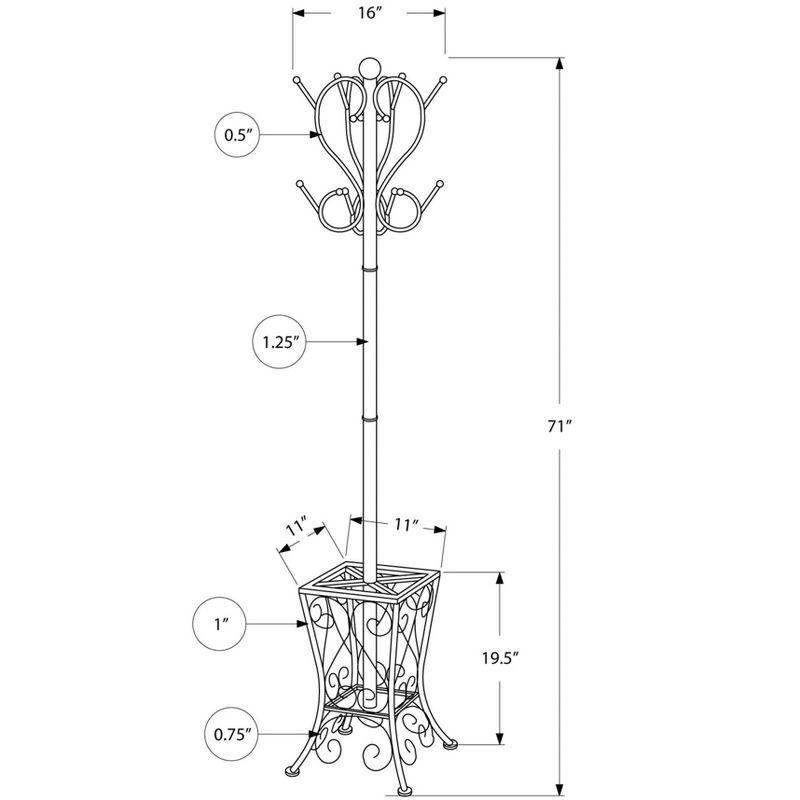 Monarch Specialties Coat Rack Hall Tree Free Standing 8 Hooks Entryway 71InchH Umbrella Holder Bedroom Metal Black Transitional