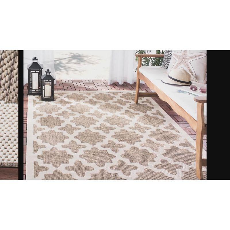 Reversible Blue and Beige Synthetic 4' Square Indoor/Outdoor Rug