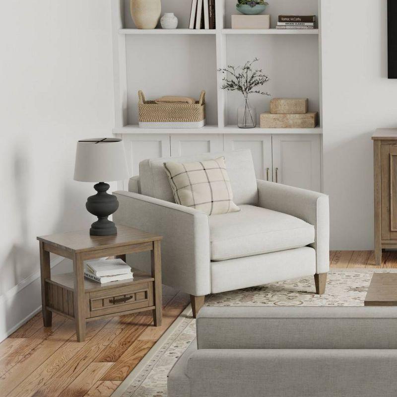 WyndenHall Rowan End Table with Bottom Drawer Smoky Brown: Transitional Style, Square Side Table with Fixed Shelf