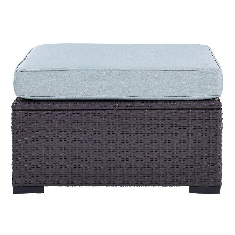 Biscayne Ottoman with Mist Cushions - Brown/Mist - Crosley: Wicker Patio Footrest, UV-Resistant, Polyurethane Foam Fill