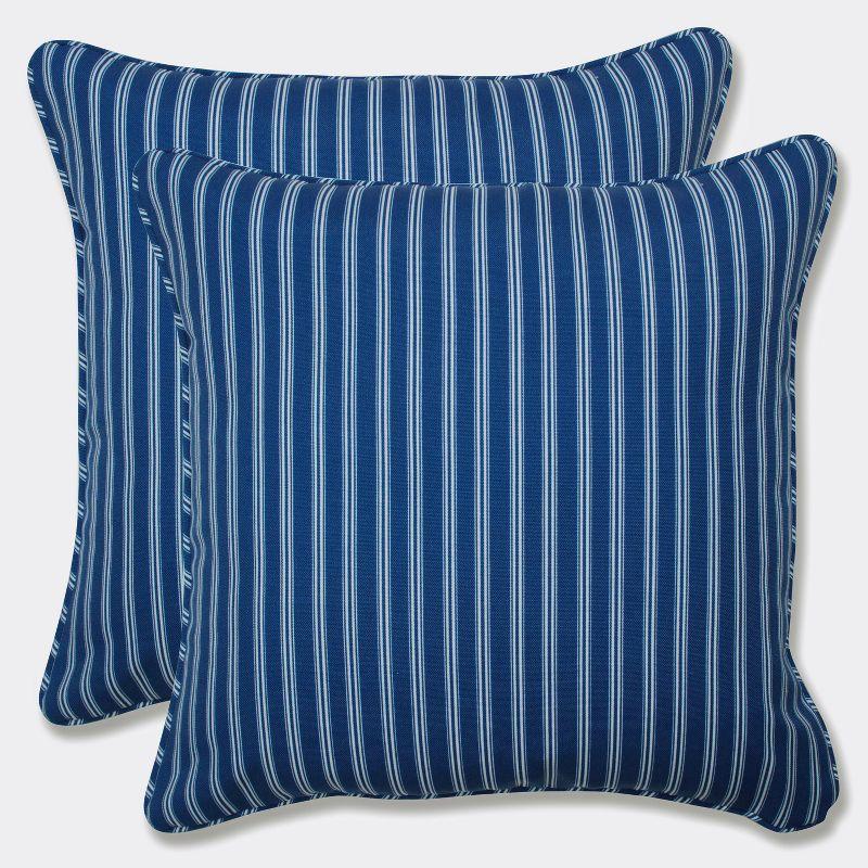 16.5" Blue and White Resort Stripe Indoor/Outdoor Throw Pillows, Set of 2