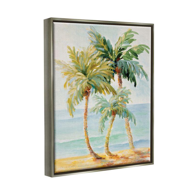 Stupell Industries Tropical Palm Trees on Coastal Beach Sand Gray Floater Framed Canvas Wall Art, 16 x 20