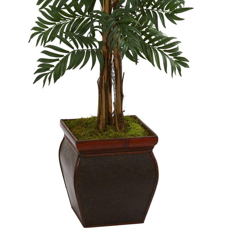 5' Artificial Parlor Palm Tree in Decorative Planter Green/Brown - Nearly Natural: Faux Foliage, Indoor Accent