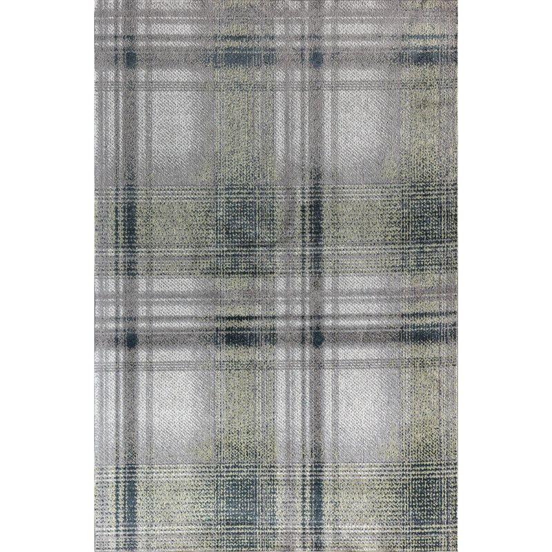 Gray Plaid Synthetic Easy Care Area Rug, 2'6" x 8'