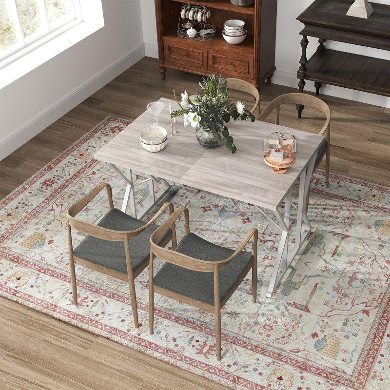 HOMCOM 47"-63" Expandable Dining Table for 4-6 People, Farmhouse Extendable Dining Room Table with Trestle Base, Kitchen Table, Distressed Gray