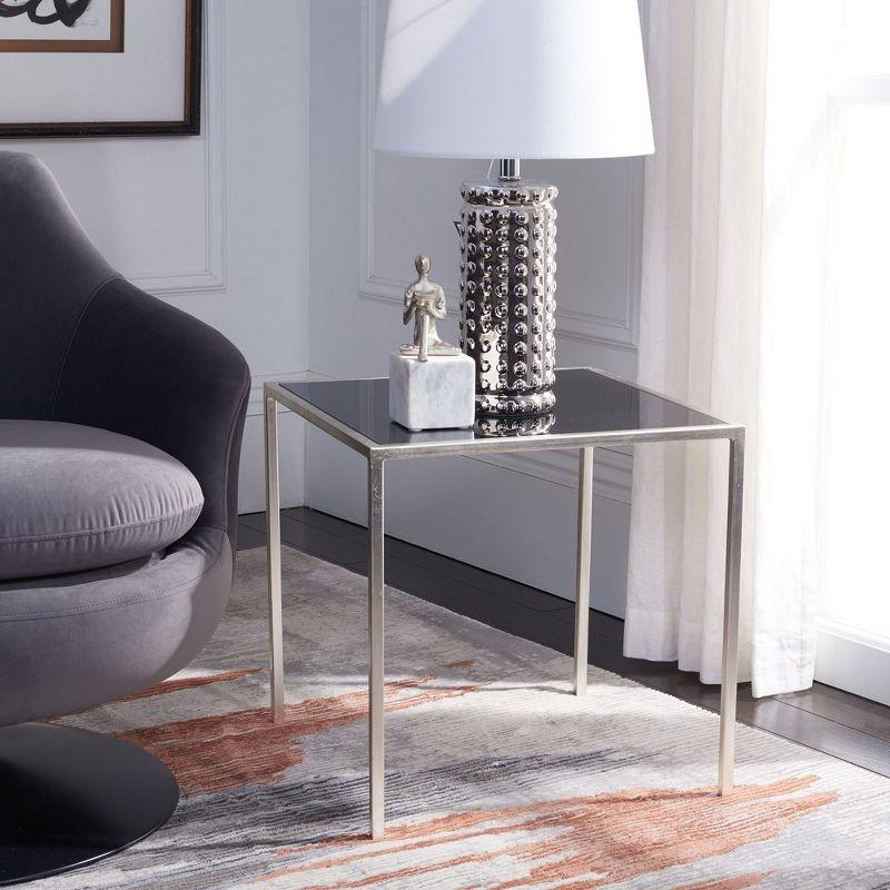 Kiley 18'' Square Black Glass & Silver Metal Accent Table