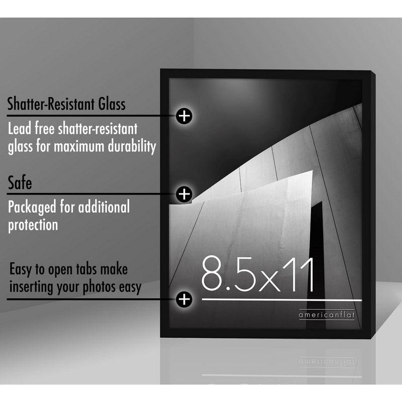 Americanflat 8.5x11 Picture Frame with Shatter-Resistant Glass - Streamline Collection - Thin Border Photo Frame for Wall - Black