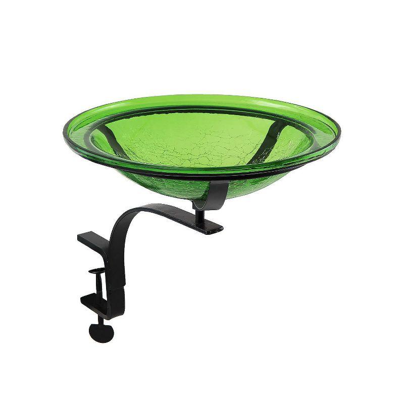 Achla Designs 13.7" x 12.5" x 18.5" Reflective Crackle Glass Birdbath Bowl with Rail Mount Bracket Fern Green