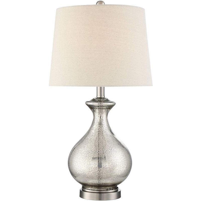360 Lighting Albert Modern Table Lamp 24 3/4" High Mercury Glass Gourd Oatmeal Drum Shade for Bedroom Living Room Bedside Nightstand Office Kids House