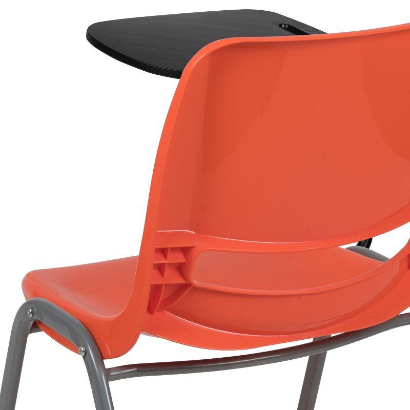 Compact Orange Ergonomic Shell Chair with Flip-Up Tablet Arm