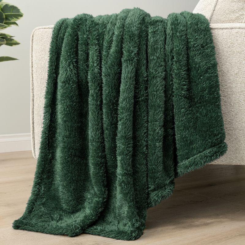 PAVILIA Plush Throw Blanket for Couch Bed, Faux Shearling Blanket and Throw for Sofa Home Decor, Emerald Green/Throw - 50x60