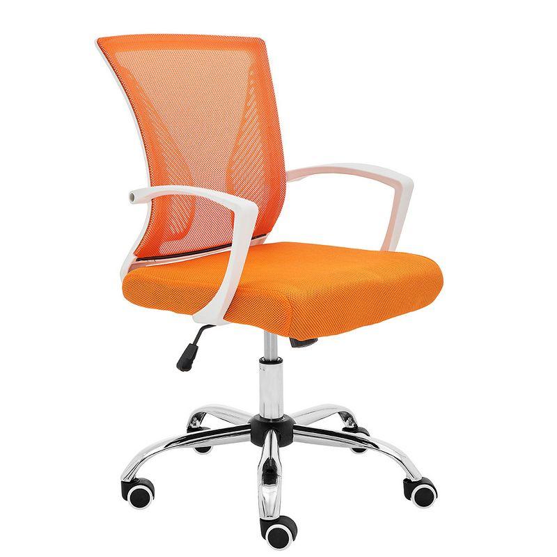 Orange Mesh Mid-Back Office Task Chair with White Arms