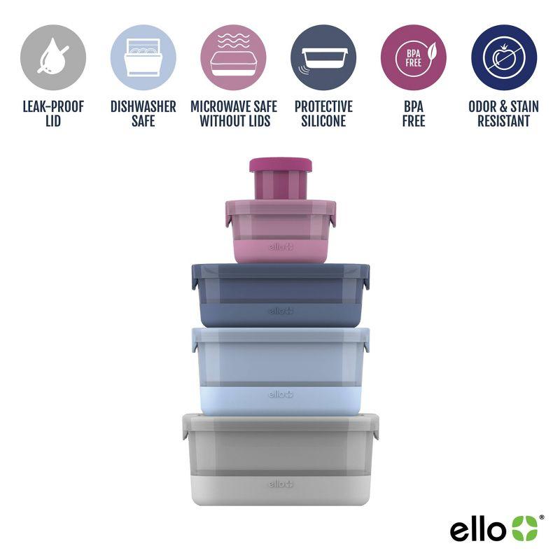 Ello 10pc Plastic Food Storage Container Set with Skid Free Soft Base: Multicolored, Dishwasher-Safe, 5 Containers with Lids