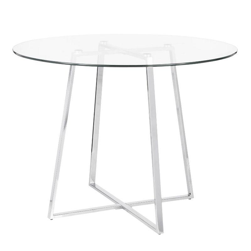 40" Cosmo Round Dining Table Chrome/Clear Glass - LumiSource: Contemporary Style, 4-Seater, Steel Pedestal Base