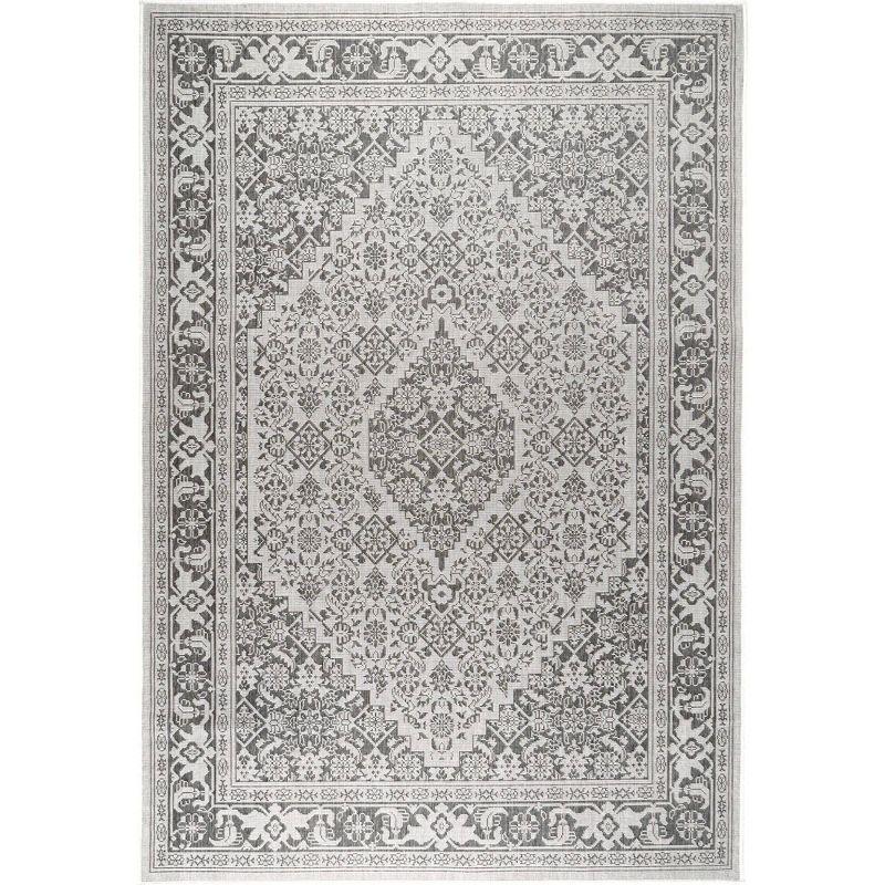 Nicole Miller New York Patio Country Dahlia Medallion Indoor/Outdoor Area Rug Grey/Black