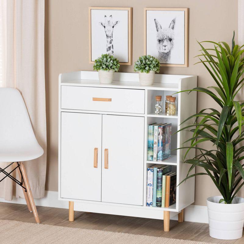 White and Oak Brown Mid-Century Modern Accent Cabinet