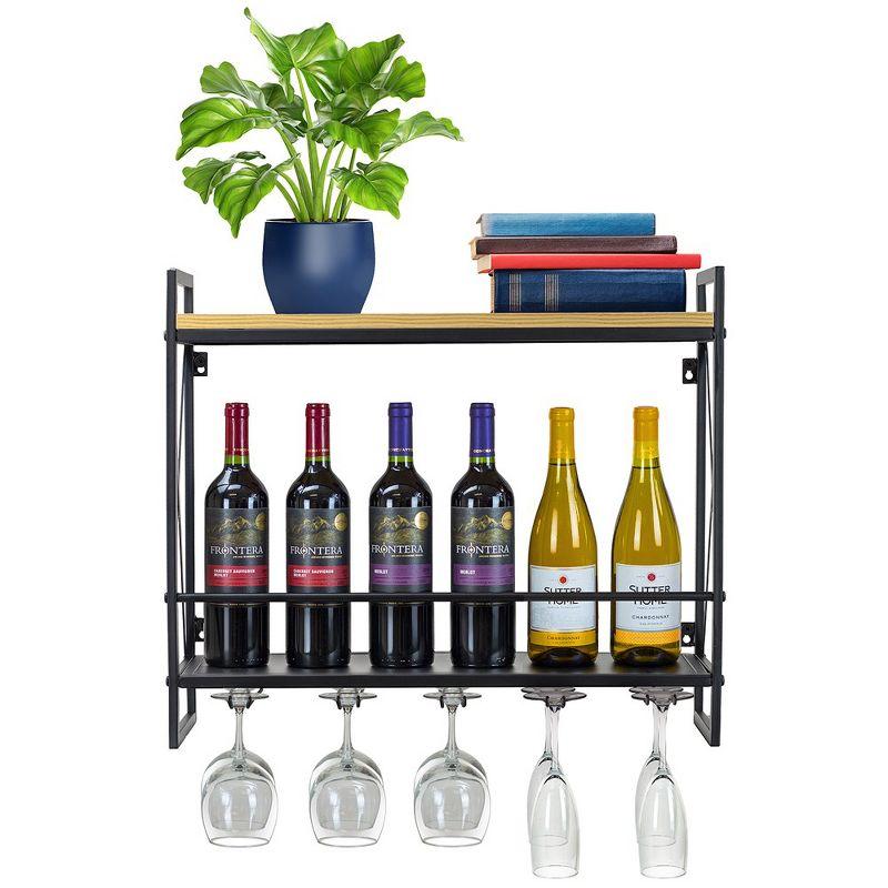 Sorbus 2-Tier Wine Bottle & Stemware Shelf - Organize Your Bar, Display Your Style (Holds 12 Bottles & 10 Glasses)