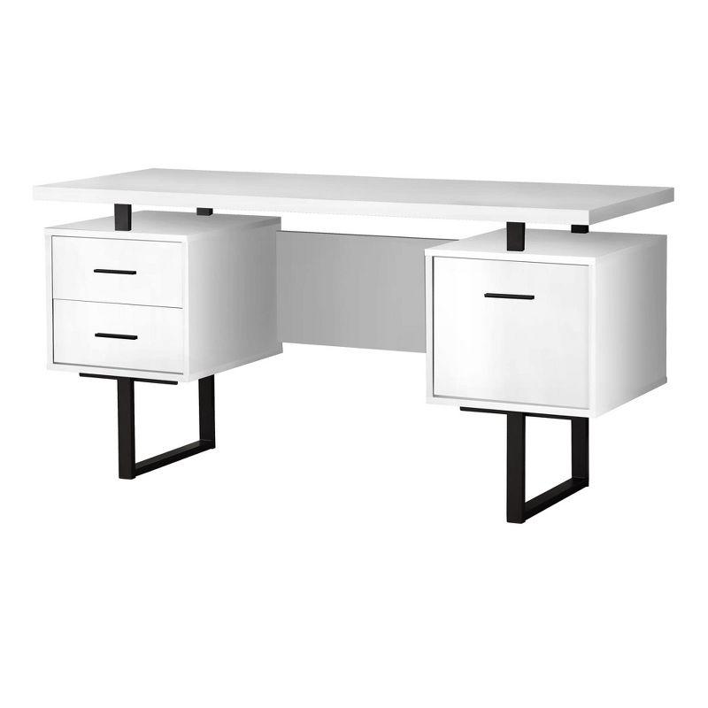 Monarch Specialties Computer Desk Home Office Laptop Left Right Set-Up Storage Drawers 60InchL Work Metal Laminate White Black Contemporary Modern