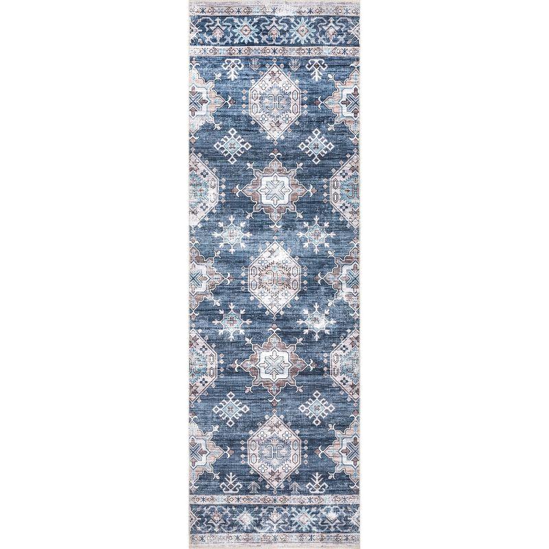 Nuloom Finley Medallion 2x8 Machine Washable Runner Indoor Area Rug for Living Room Bedroom Dining Room Entryway Hallway Kitchen, Blue/Grey