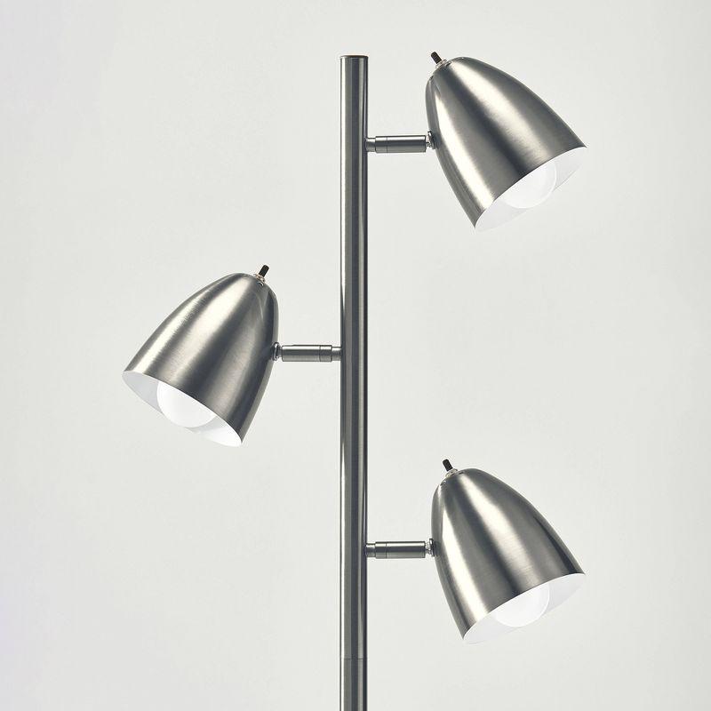 Brightech Jacob 64" Modern 3-Light Adjustable LED Floor Lamp with Silver Finish and Metal Cone Shades, Bulbs Included
