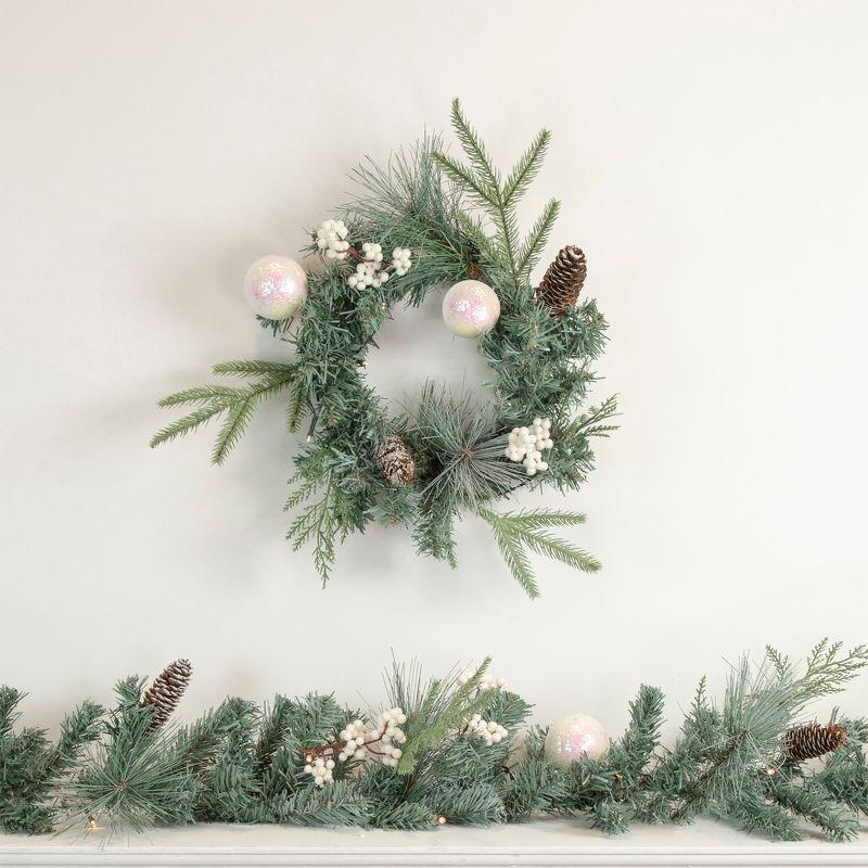 6' Frosted Green Pine Garland with Warm White LED Lights