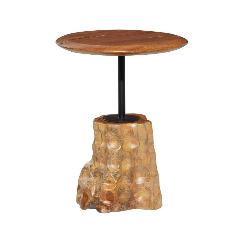 Olivia & May Contemporary Teak Wood Pedestal Accent Table Brown: Round, No Assembly, Small Table