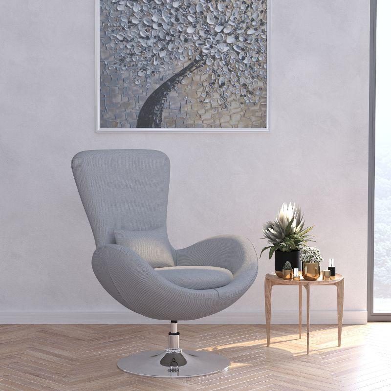 Merrick Lane High-Back Egg Style Lounge Chair in Light Gray Fabric Upholstery With 360° Swivel Chrome Base