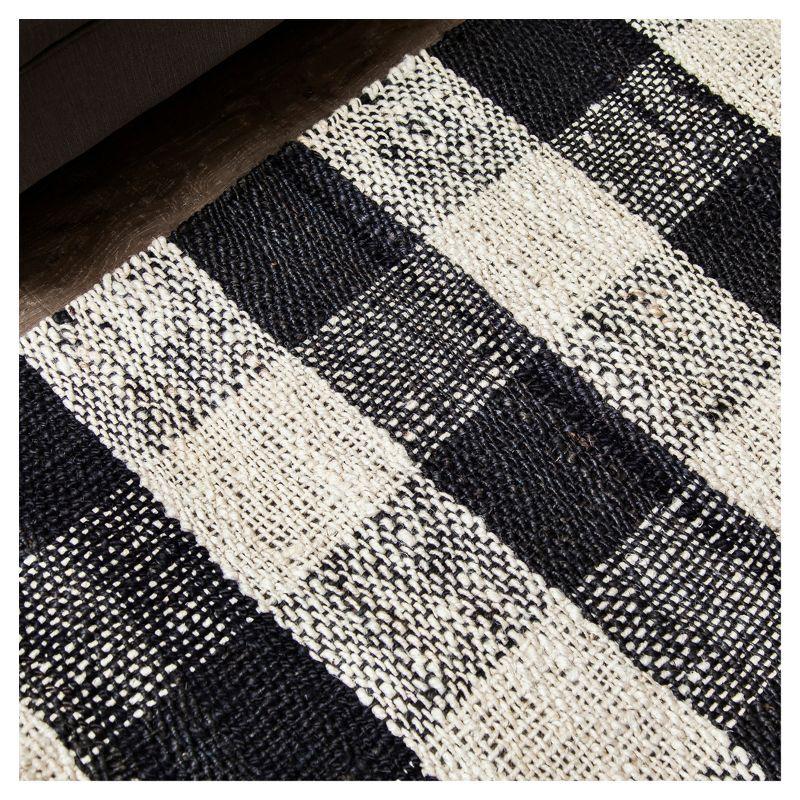 Black Check Loomed Area Rug 5'X7' - Anji Mountain: Handmade Jute Flatweave, Farmhouse Style, Fair Trade Certified