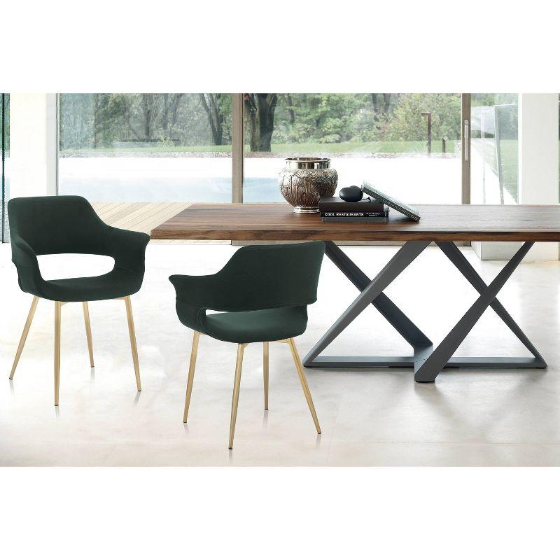 Gigi Velvet Metal Dining Room Chair Green - Armen Living: Gold Legs, Ergonomic Back, Set of 2