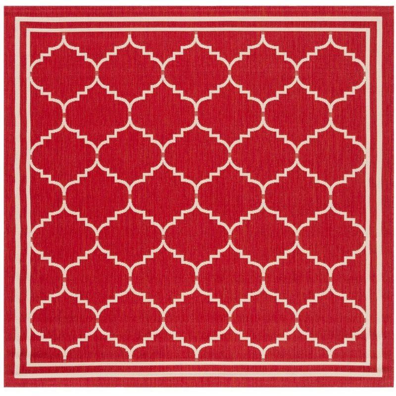 Courtyard CY6889 Power Loomed Indoor and Outdoor Area Rug - Red/Beige - 6'7"x6'7" - Safavieh