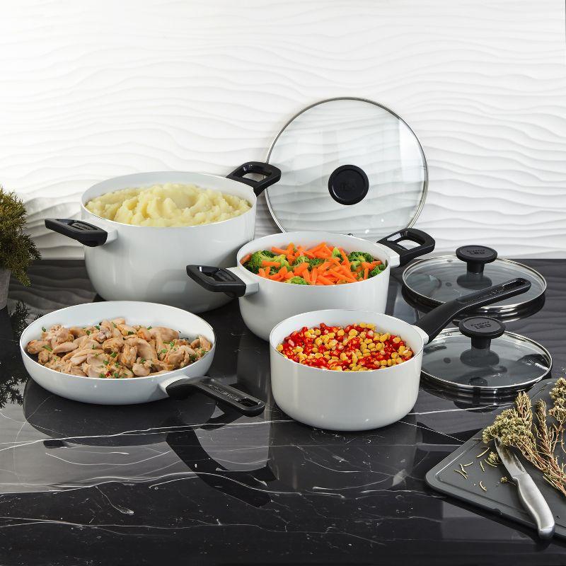 BergHOFF Leo Glints Nonstick Ceramic 7Pc Cookware Set with Glass Lids, Recycled Aluminum, Spirit