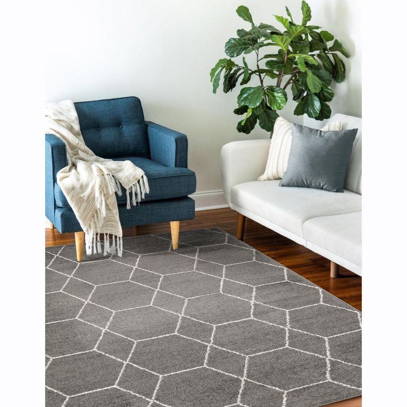 Dark Gray Geometric Trellis Synthetic Area Rug