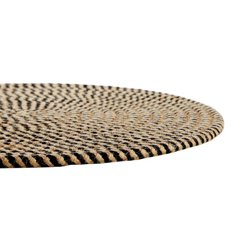 Farmlyn Creek Set of 4 Round Jute Placemats for Table, Woven Charger Mats for Plates (Blue and Tan Pattern, 13 in)