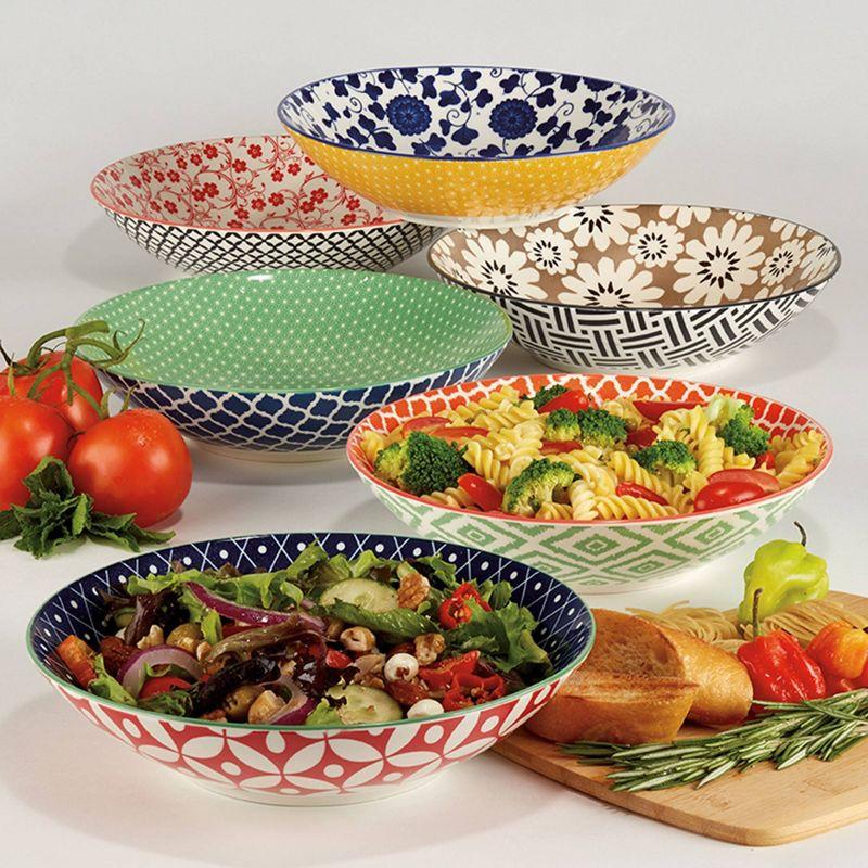 32oz Multicolor Porcelain Bohemian Dinner Bowls Set of 6